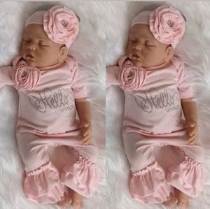 "Hello World " 3pc set bell bottoms & Headband bow